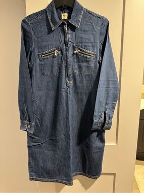 Gap Denim Zip-Front Shirt Dress in Medium Blue